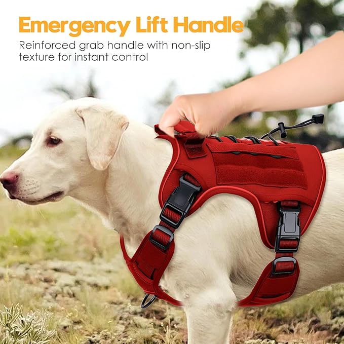 Heavy-Duty Tactical Dog Harness for Large Dogs, No Pull Adjustable Reflective Pet Vest with Molle System, K9 Military-Grade Control for Service Training, Outdoor & 10+ Breeds, Red, XX-Large-Mewly Pet