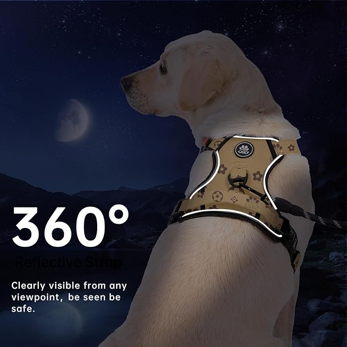 IVY&LANE No Pull Dog Harness with Leash Set, Reflective No Choke Pet Vest,Adjustable Oxford Dog Vest Harness with Easy Control Handle for Medium Dogs (Light Brown,M)-Mewly Pet