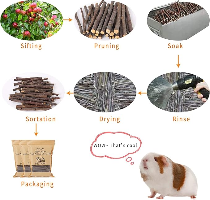 600g Apple Sticks Molar Wood Treats, Rabbit Toys Chinchilla Guinea Pig Bunny Toys Wood Chews Sticks for Teeth Rabbit Food Guinea Pig Hamster Gerbil Chews Small Animals Snacks(150 Pcs)-Mewly Pet