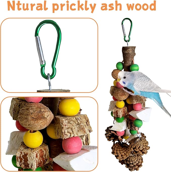 kathson Parrot Chew Toys, Medium Size Natural Wooden Bird Toys with Colorful Blocks, Hanging Bird Cage Accessories for Cockatiels, Conure, Cockatoos, 2 Pack (Style B)-Mewly Pet