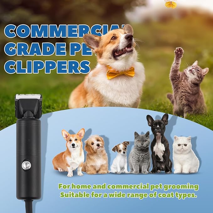 300W Pet Grooming Clippers (2000-6600rpm Stepless Speed Control, Heavy-Duty Commercial Grade, 13ft Power Cord, Low Noise< 50db, with Extra Blade) (300W Stepless Speed Control)-Mewly Pet
