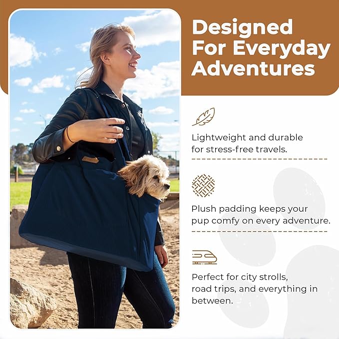 Corduroy Dog Carrier - Lightweight Cotton Soft-Sided Pet Tote with Safety Harness Clip - Breathable Travel Carrier for Small Dogs and Puppies (Dark Blue)-Mewly Pet