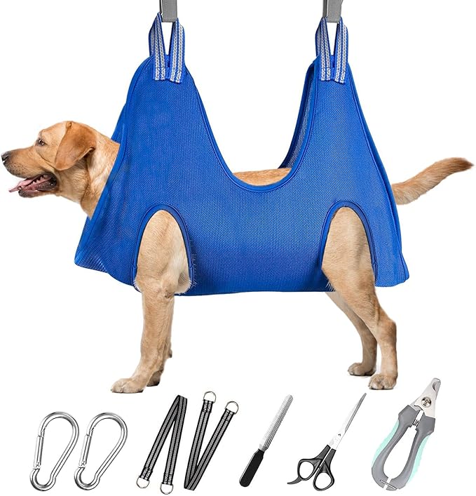 Dog Grooming Hammock for Large & Giant Dogs, Pet Grooming Sling with Nail Clippers, Trimmers & Scissors – Comfortable & Safe Grooming Harness for Stress-Free Nail Trimming for XXXL Dogs-Mewly Pet