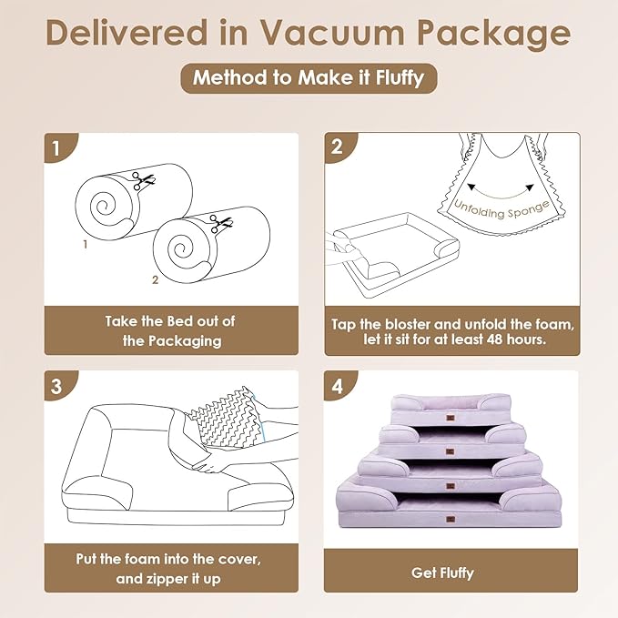 EHEYCIGA Orthopedic Dog Beds for Extra Large Dogs 44x32Inch, Waterproof Memory Foam XL Pet Bed with Sides, Non-Slip and Egg-Crate Foam Big Dog Couch Bed with Washable Removable Cover, Lilac-Mewly Pet