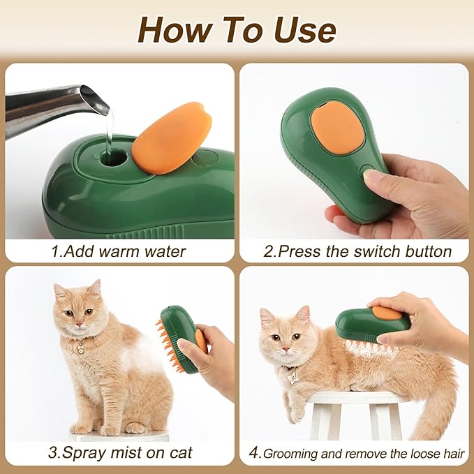 Cat Steam Brush, 3 in 1 Dog Steamy Brush, Silicone Massage Grooming Comb, Pet Hair Cleaning Misting Comb for Cats Dogs(Avocado White/Green)-Mewly Pet