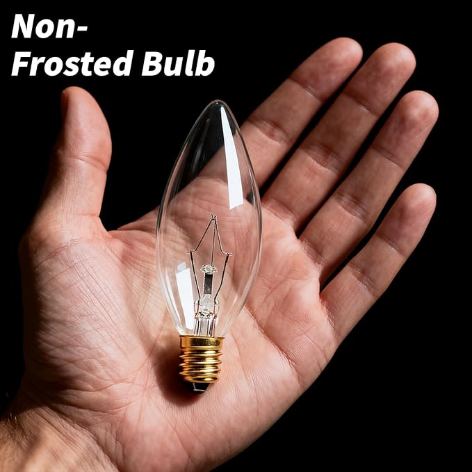 12-Pack E12 Candelabra Light Bulbs 40W, Dimmable Warm White 2500K Chandelier Light Bulbs for Ceiling Fan or Pendants, B10 Clear Candle Bulbs (Gold Base)