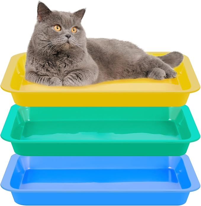 Tessco for you 3 Pcs Open Small Kitten Litter Box Rabbit Pan Waterproof Plastic Litter Tray Travel Toilet for Cats Bunny Guinea Pig Small Pet, Easy Clean(Classic Color,15.1 x 12 x 1.4 Inch)-Mewly Pet