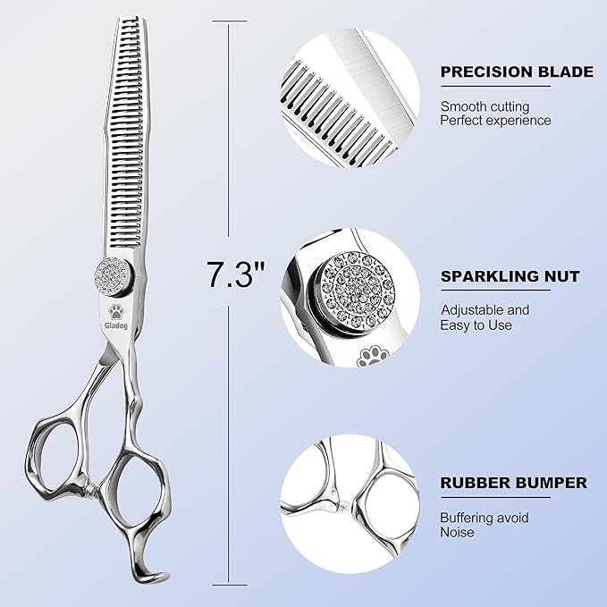 GLADOG 6.5" 9CR Thinning Shears for Dogs - Professional Dog Thinning Scissors with Luxurious Diamond Pivot Nut, Ideal Dog Grooming Scissors for Reducing Bulk, Dog Shears，Dogs Scissor for Grooming-Mewly Pet