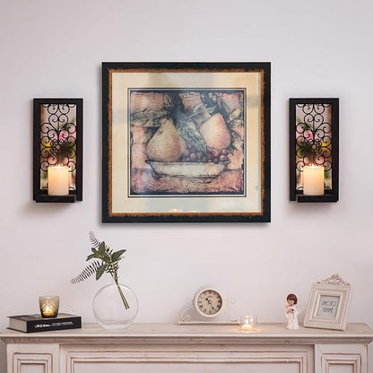 Gothic Candle Sconces Mirror Wall Decor - Black Halloween Art Mirrored Wall Candle Holder Decorative Set of Two Wood Vintage Small Hanging Shelves for Farmhouse Living Room Kitchen Bedroom