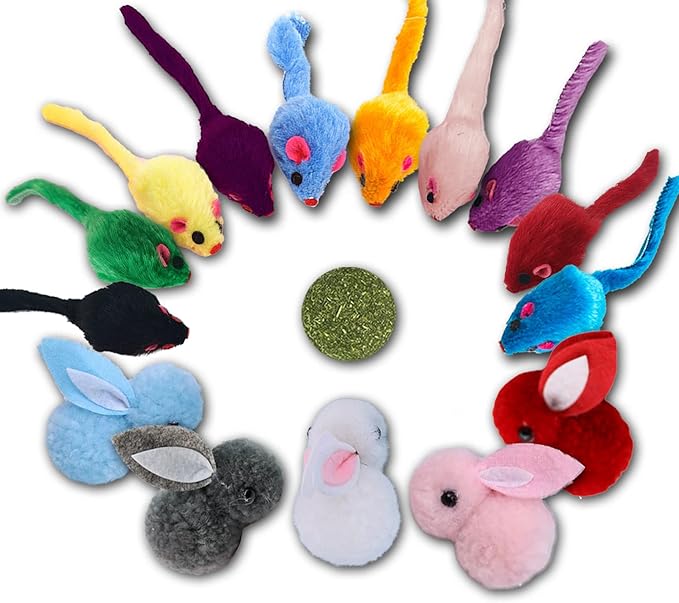 Furry Cat Toys Mice Rattle Interactive Mouse Toy for Indoor Cats Catnip Ball Pet Play Fur Ball Rabbit Assorted Color-Mewly Pet