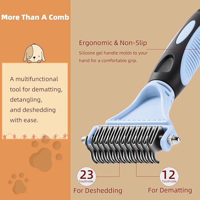 3PCS Cat & Dog Brush Set: Slicker & Deshedding Brush, Dematting Comb, and Bath Brush – Premium Grooming Tools for Shedding & Tangle-Free Fur (blue)-Mewly Pet
