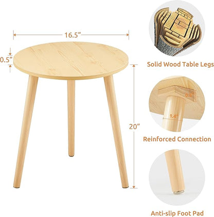 Apicizon Small Round Side Table, Modern Light Wood Side Table Bedside Nightstand End Table for Small Spaces, Bedroom, Living Room, 16.5 x 20 Inches, Natural