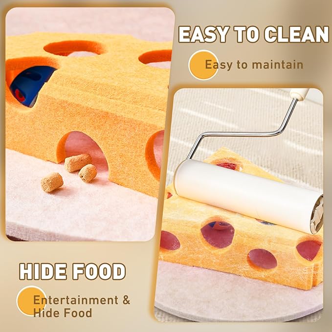 Interactive Cat Puzzle Toy for Indoor Cats & Kittens - Fun Track Balls & Spring Teaser in Stimulating Felt Puzzle Box (Yellow) - Mental Enrichment Game-Mewly Pet