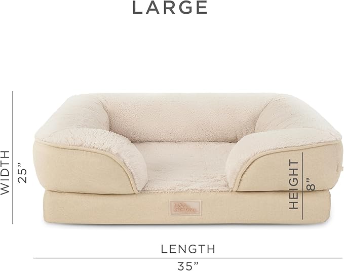 TOWN & COUNTRY EVERYDAY CuddleTown Comfy Solid Bolster Sofa Pet Bed, Supportive & Calming Egg Crate Foam, Non-Slip Bottom, Machine Washable Cover, Beige, Large 35"x25"x8"-Mewly Pet