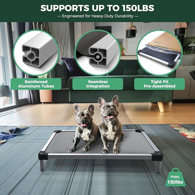 FXW TitanNest Chew-Proof Elevated Dog Bed, Raised Cot for Indoor/Outdoor/Camping Use, Durable & Washable Padded Pet Bed for Extra-Small Dogs, 30.0" L x 22.0" W x 4.5" H, Gray-Mewly Pet