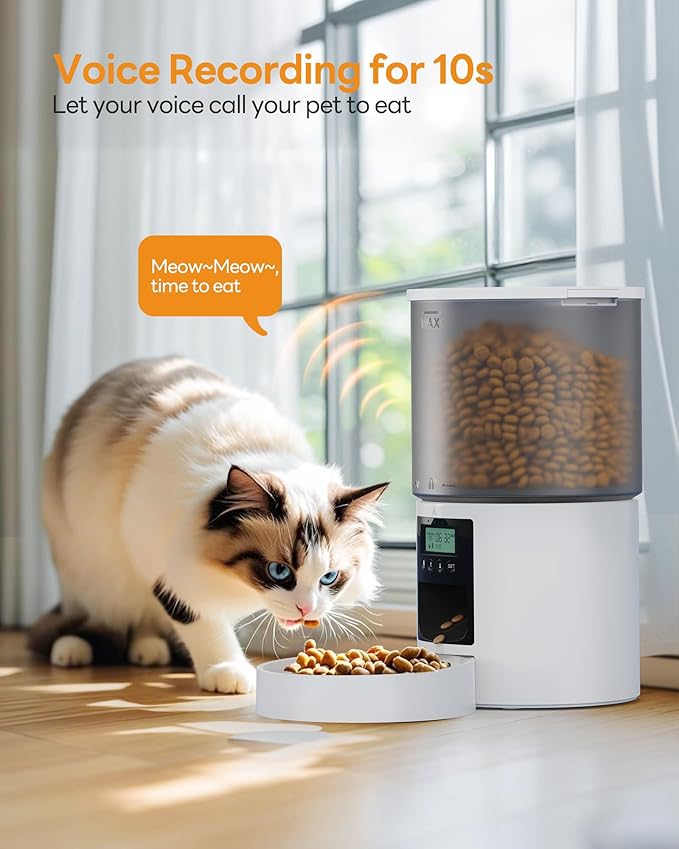 Automatic Cat Feeder Food Dispenser: 6L Timed Small Dog Dry Food Dispenser with 10s Voice - Distributeur Nourriture Chat Hund Programmable - Auto Pet Feeder with 1-6 Meals White-Mewly Pet