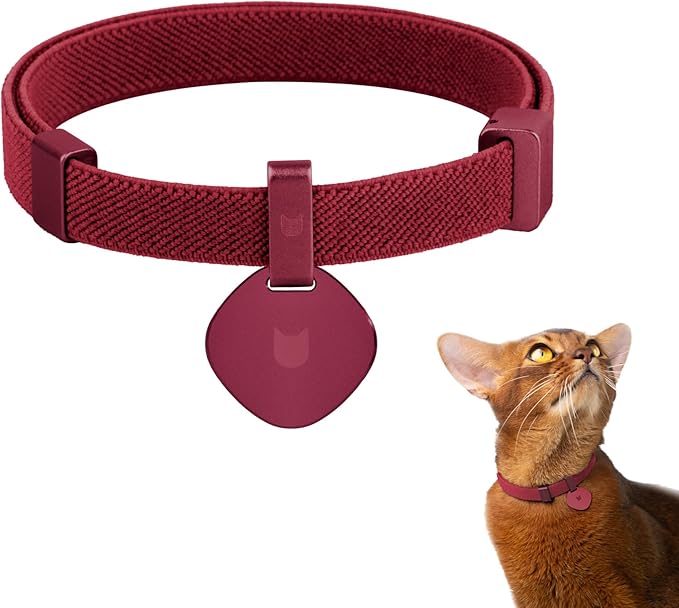 Safety Cat Collar Pro Pendant Tag Set - U.S. IDA Gold Award Design, Elastic Quick Release Non Breakaway Cat Collar Adjustable with Charm for Kitten Small Large Cats (Burgundy, S)-Mewly Pet