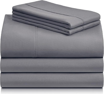 LuxClub 5 PC Split King Sheet Set Sheets Deep Pockets Wrinkle Free Cooling Sheets Machine Washable Hotel Bedding Silky Soft - Light Grey Split King