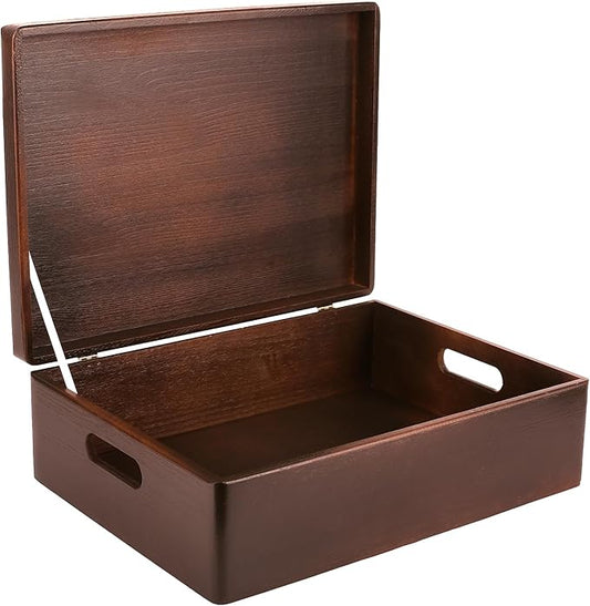 XL Brown Wooden Box Storage with Hinged Lid | 15.8 x 11.8 x 5.5 inches (+-0.5) | with Handles | Gift Box Kitchen Storage Document | Product NOT Intended for 15 Years OR Below