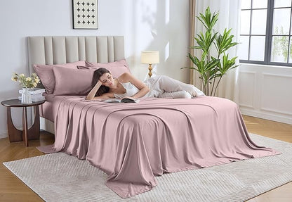 Pure Bamboo Twin Sheets, Genuine 100% Organic Viscose Derived from Bamboo Bed Sheet Set, Luxuriously Soft & Cooling, Double Stitching, Lifetime Quality Promise (Twin, Dusty Pink)