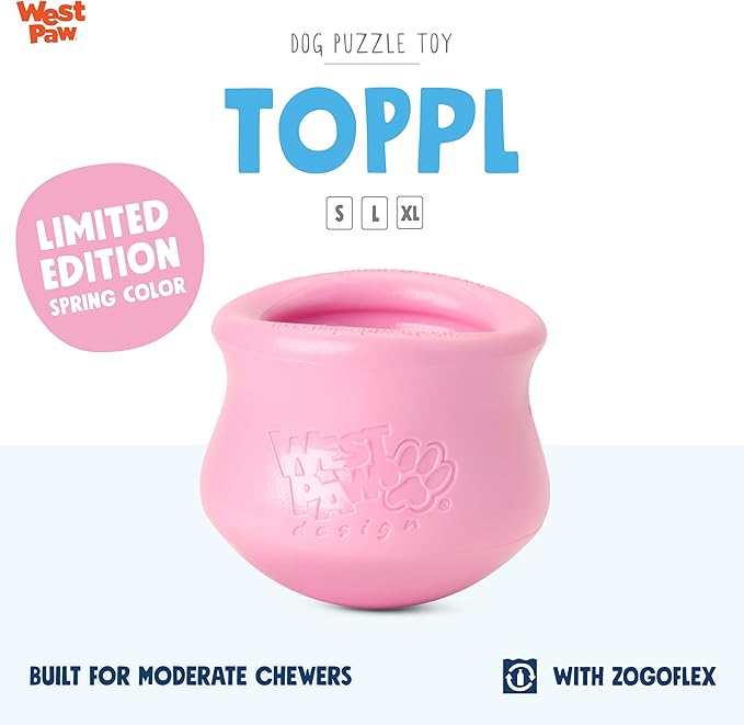 WEST PAW Zogoflex Limited Edition Toppl Treat Dispensing Dog Toy Puzzle – Interactive Chew Toys for Dogs – Dog Toy for Moderate Chewers, Fetch, Catch – Holds Kibble, Treats, Small 3", Bubblegum-Mewly Pet