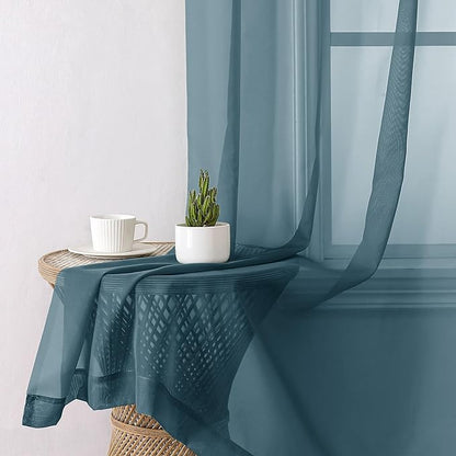 Aiyufeng Dusty Blue Sheer Curtains 45 inches Long, Short Kitchen Window Treatment Solid Sheers Cafe Curtains Bathroom Voile Half Window Curtains 2 Panels, Rod Pocket, 42" Wx45 L