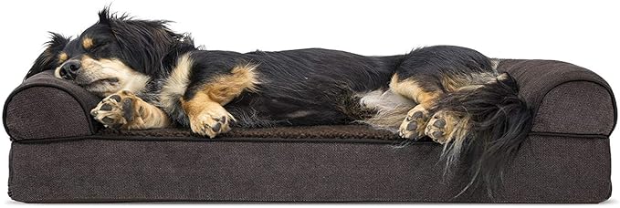 FurHaven Soft, Orthopedic Foam Sofa Dog Bed with Washable & Removable Cover - Sherpa/Chenille - Coffee, Dogs Up to 35 lbs - Medium-Mewly Pet
