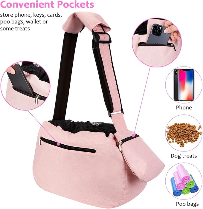 Ownpets Pet Dog Sling Carrier Bag Adjustable Padded Strap Dog Hand Free Safe Mesh Pet Carrier for Small Medium Dog Cat (Pink)-Mewly Pet