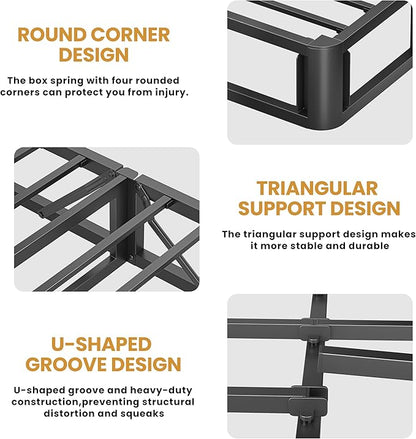 MAF Box Springs King Size 10 Inch, High Profile King Box Spring 3500 lbs Black Heavy Duty Metal Mattress Foundation with Easy Clean Fabric Cover, Easy Assembly