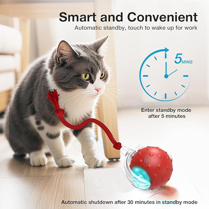 Interactive Cat Toys Ball - 2025 New Gen with 360° Auto-Rotation Smart Obstacle Avoidance,Includes 4 Cat Spiral Spring,Ideal Kitten Toys for Bored Indoor Cats (Yellow, Cat Toy Ball)-Mewly Pet