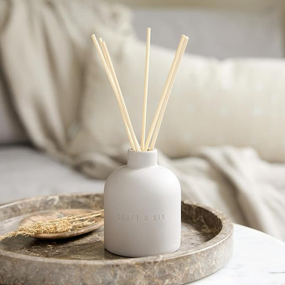 Craft & Kin Christmas Reed Diffuser for Home & Bathroom – Rose & Oud Holiday Reed Diffuser Set with Fragrance Sticks, Long-Lasting Alcohol-Free Scent, Earthenware Collection, 6.7oz