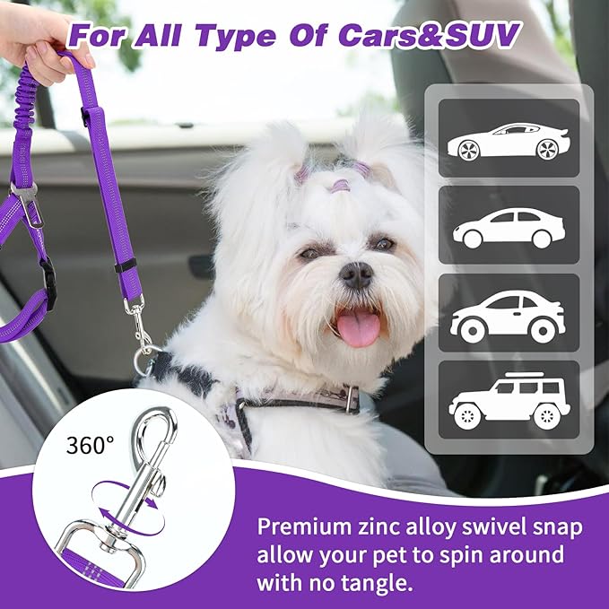 BWOGUE Pet Dog Cat Seat Belt Reflective Car Dog Headrest Restraint Leash Elastic Buffer Bungee Adjustable Tangle-Free Safety Leads Vehicle Seatbelt Harness for Small, Medium and Large Dogs (1 Pack)-Mewly Pet