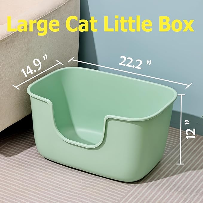 SpaceTime Extra Large Litter Box with High Sides,XL Low Entry Multi Cat Litter Pan for Kittens,Jumbo Litter Boxes for Big Cats,Anti-Splashing Cat Boxes for Indoor Cats,Easy to Clean (AvocadoGreen)-Mewly Pet