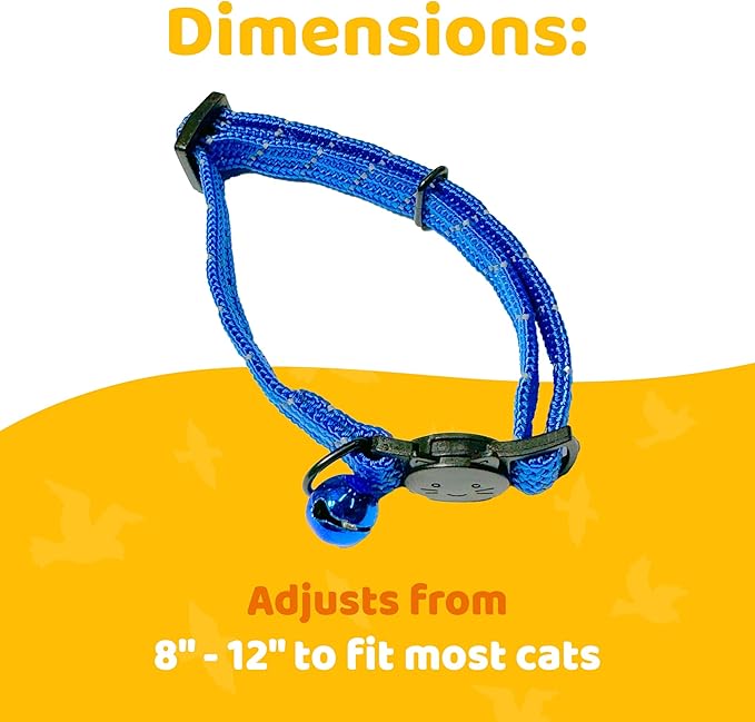 BirdsBeSafe® Break Away Cat Collar with Bell, Reflective Thread for Night Visibility, Comfortable Elastic Stretch Cat Collar to Protect Cat from Getting Stuck in The Garden.-Mewly Pet