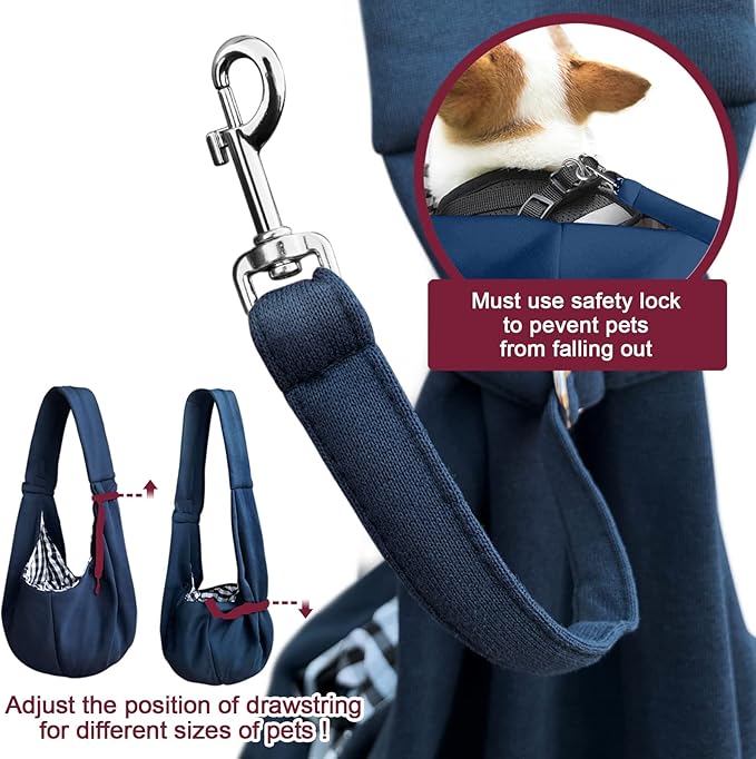 Pet Dog Sling Carrier for 3-10 lbs pet,Dog Purse Pouch,Dog Satchel,Reversible unadjustable Strap Travel Hand-Free Safe Bag Small Puppy Backpack (Dark Blue)-Mewly Pet