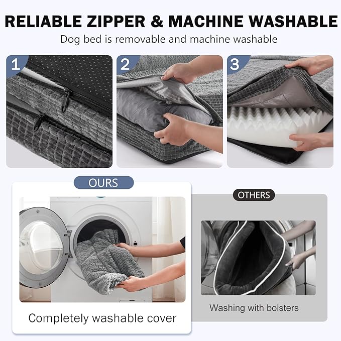 INVENHO Orthopedic Dog Beds Large Sized, XL Washable Egg-Crate Memory Foam Dog Couch Bed with Washable Removable Cover, Waterproof Lining and Nonskid Bottom-Mewly Pet