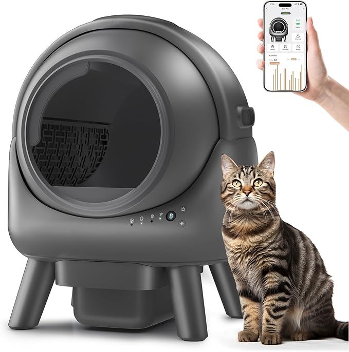 Self Cleaning Litter Box for Multiple Cats – Automatic Cat Litter Box with App Control, Odor-Free Waste Disposal, Dual Safety Sensors, Litter Bags, Grey-Qx2-Mewly Pet