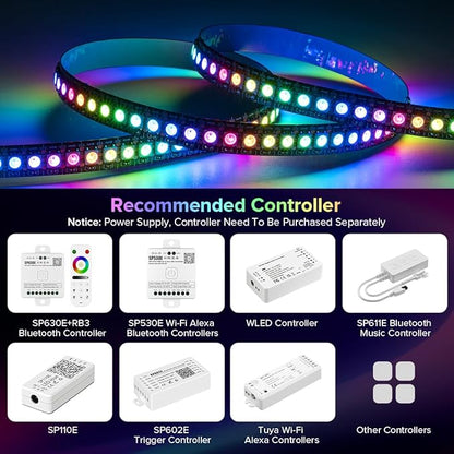 SEZO WS2812B LED Strip Light 3.3FT/1M 144LEDs/m Individually Addressable Programmable 5050SMD Digital RGB Alloy Wires Flexible Dream Color IP30 Non-Waterproof PCB Black DC5V