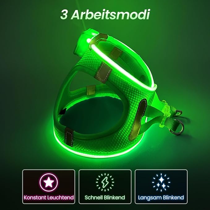 PceoTllar Light Up Dog Harness, LED No Pull Reflective Dog Harness, Flashing Lighted for Night Walking - Small/Medium, (Green M)-Mewly Pet