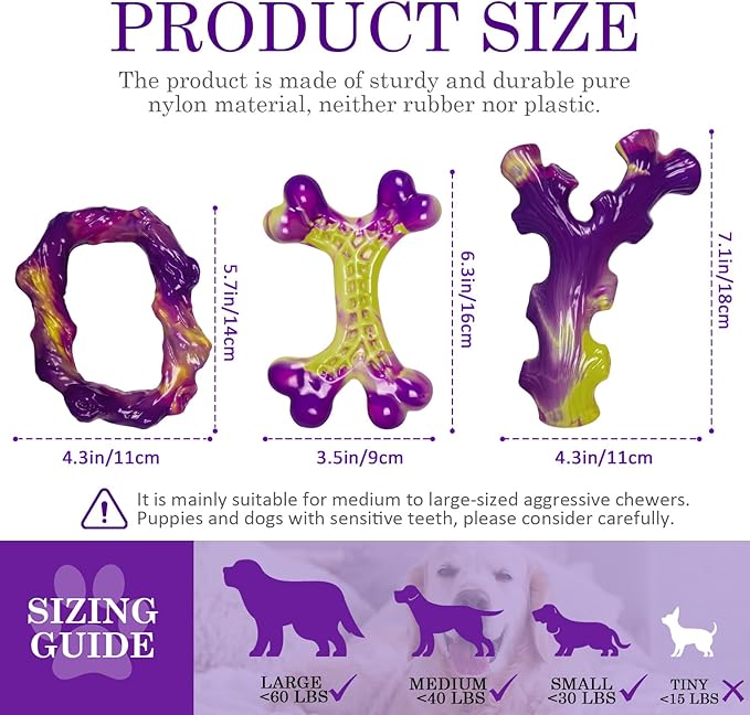 Tough Dog Toys for Aggressive Chewers 3 Pack, Indestructible Dog Toy for Large Dogs, Bacon Flavored, Keeps Dogs Busy-Mewly Pet