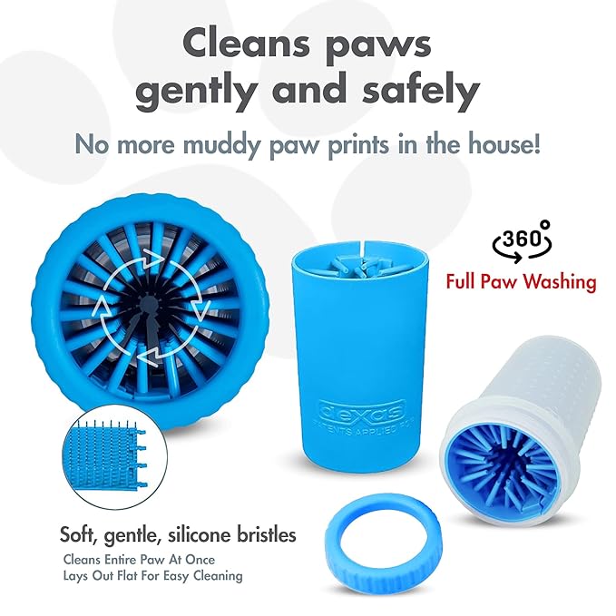 Dexas MudBuster Portable Dog Paw Washer/Paw Cleaner, Medium, Pro Blue-Mewly Pet