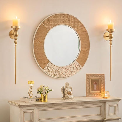 Candle Sconces Gold Wall Decor: Vintage Metal Art Decoration Wall Candle Holder for Pillar Candles - 24.4 Inch Long Candle Sconces Set of 2 for Fireplace Hallway Beside TV