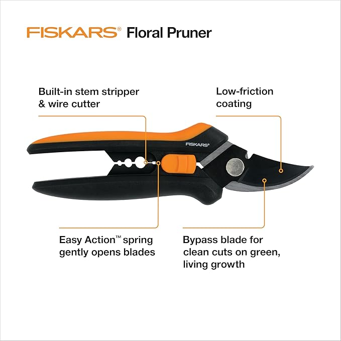 Fiskars Floral Pruning Shears - Plant Cutting Scissors/Garden Clippers For Deadheading and Working with Flowers - Black/Orange-Mewly Pet