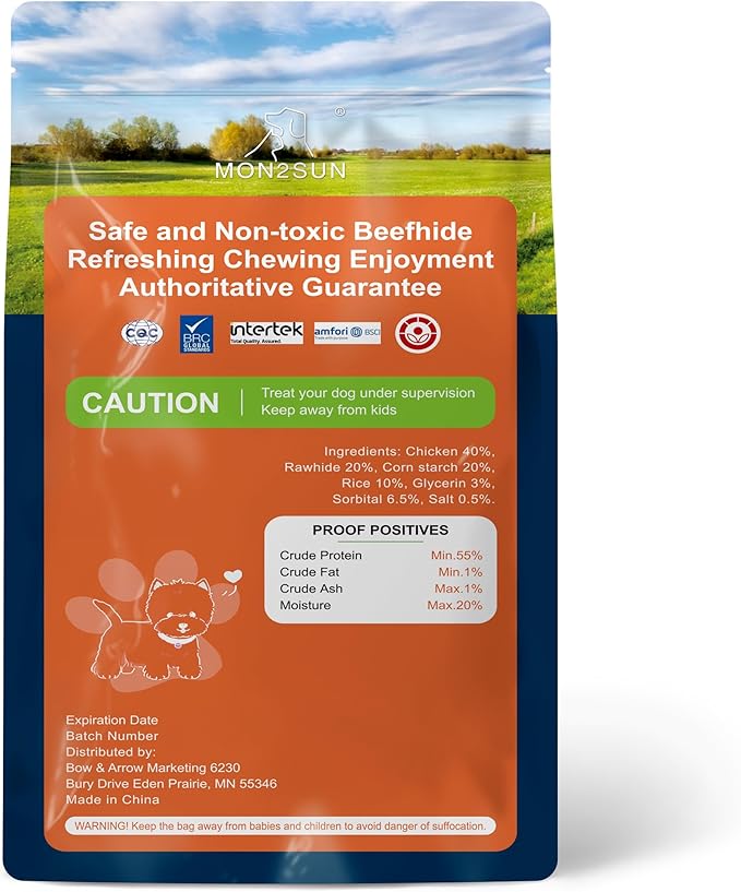 MON2SUN Dog Treats, 9oz Mini Rawhide Chews, Chicken Dumbbells with Rice for Small Dogs & Toy Breed, Crunchy and Healthy (2.5 Inch 17 Count)-Mewly Pet