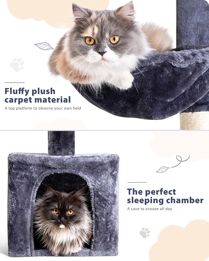 Floor to Ceiling Cat Tree, 5-Tier Height (95-109 inches) - Adjustable Cat Climbing Tower with Sisal Scratching Posts, Cat Condo, Hammock, Platforms, and Hanging Balls-Mewly Pet