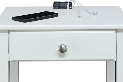 Casual Home Owl White Night Stand with USB Port , 17.5 in x 14.25 in x 24.5 in (W x L x H)