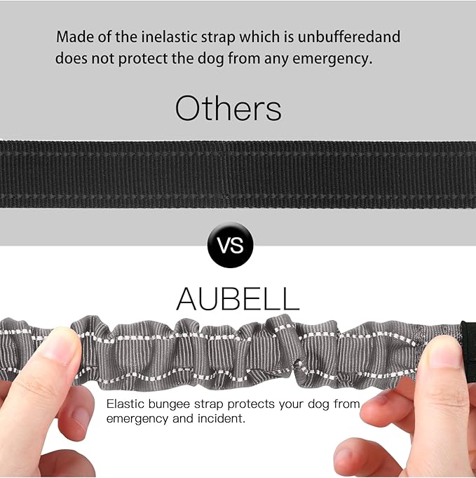 AUBELL Dog Seat Belt for Car,2 Pack Set 3-in-1 Adjustable Reflective Bungee Heavy Duty Dog Car Harness Tether with Clip Hook Latch & Buckle,Swivel Zinc Alloy Carabiner,Black+Grey-Mewly Pet
