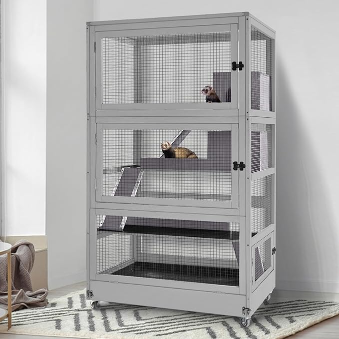 GUTINNEEN Large Chinchilla Cage, 4 Levels Ferret Cage - Large Critter Nation Hutch with Chew-Proof Aluminium Edge & PVC Layer, Brake Wheels Moveable - for Hamster, Rat, Gerbil-Mewly Pet