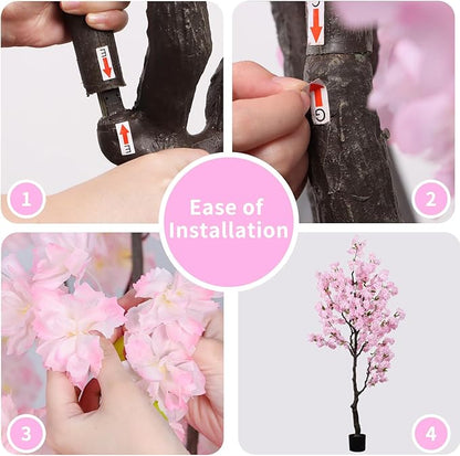 Artificial Pink Cherry Blossom Tree 7ft(83in) Tall Fake Silk Leaves Indoor Decor Handmade Lifelike Sakura Tree for Wedding Realistic Cherry Plant in Pot for Home Living Room,Office,Outdoor Decor