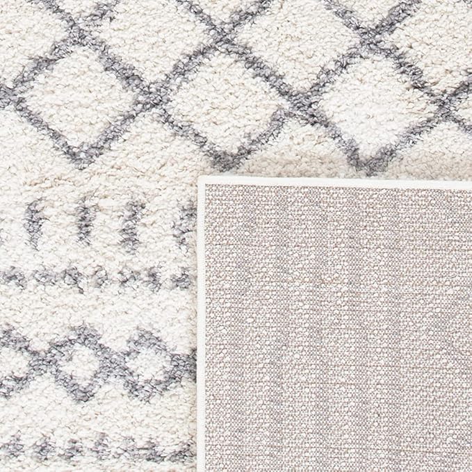 SAFAVIEH Arizona Shag Collection Area Rug - 6'7" Square, Ivory & Grey, Moroccan Design, Non-Shedding & Easy Care, 1.6-inch Thick Ideal for High Traffic Areas in Living Room, Bedroom (ASG741F)